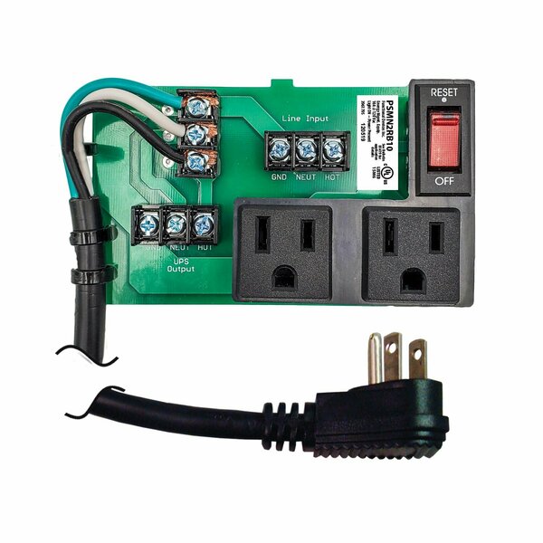 Functional Devices Panel Power Supply UPS Interface 120Vac 2 outlets 10A Breaker + power cord PSMN2RB10